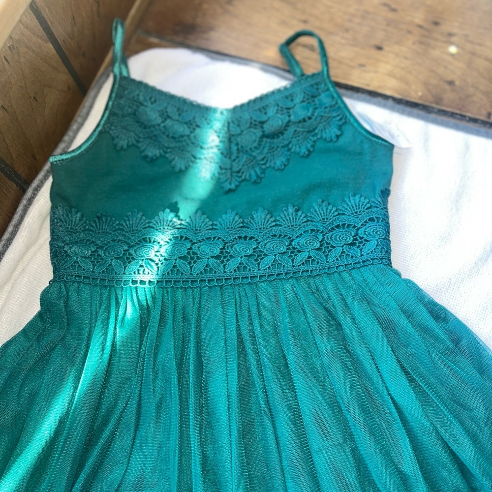 Teal Lace Dress with Spaghetti Straps